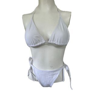 Unbranded Women's Solid White Side Ties String Triangle Bikini Kini Set M/L